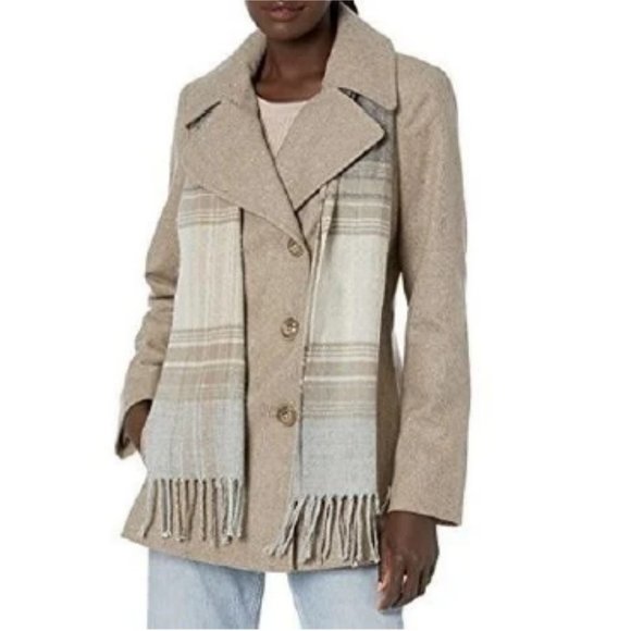 New LONDON FOG Women Wool Peacoat with Scarf, TaupeHeather, Medium - Picture 2 of 4